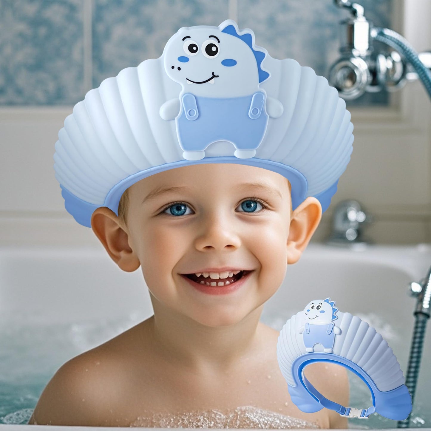 Baby Shower Cap Shield, Shower Cap for Kids, Visor Hat for Eye and Ear Protection for 0-9 Years Old Children, Cute Little Dinosa