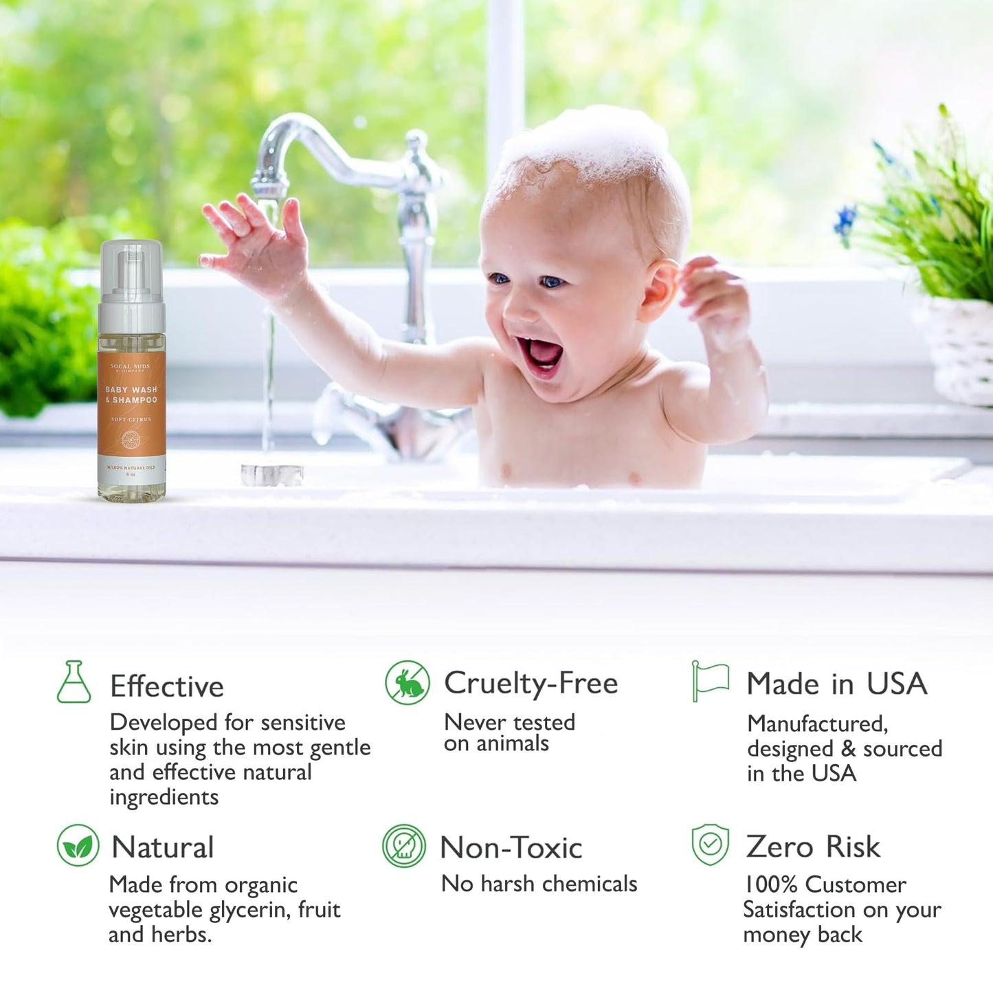 Socal Suds & Company - Organic Foaming Baby Wash & Shampoo - Gentle Cleansing Newborn Body & Hair Soap For Sensitive Skin - Clea