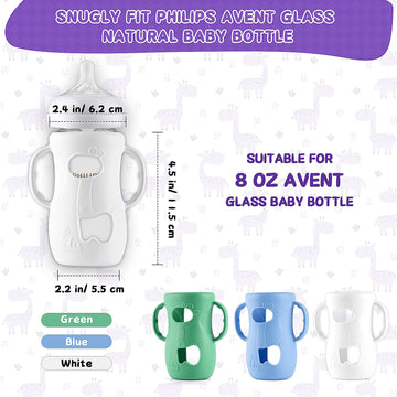 Desing Wish 3 Pack 8Oz Silicone Sleeves With Handles For Avent Glass Natural Baby Bottles, Anti Breakage Protective Sleeves Comp