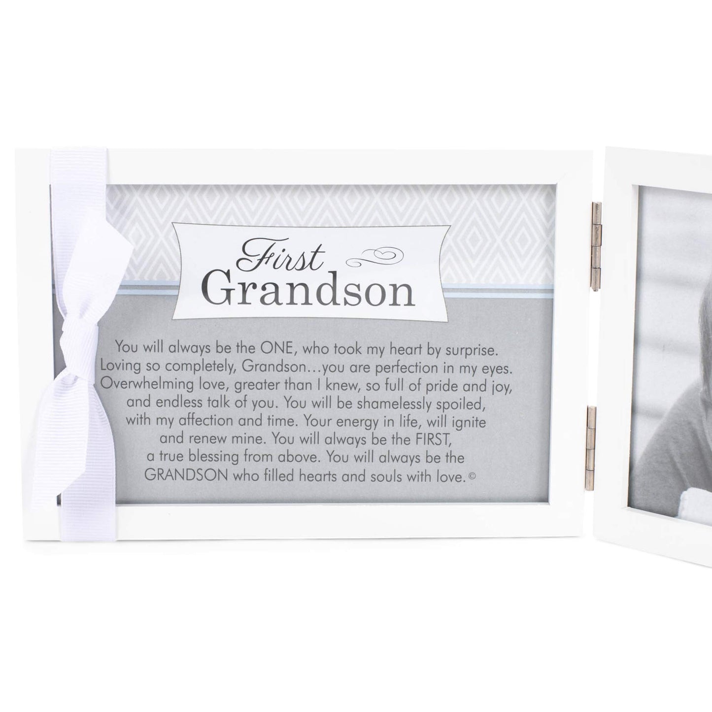 The Grandparent Gift Company- 4 X 6 White Double Hinged Table Or Shelf Frame With Grandson Sentiment- Holds Ultrasound