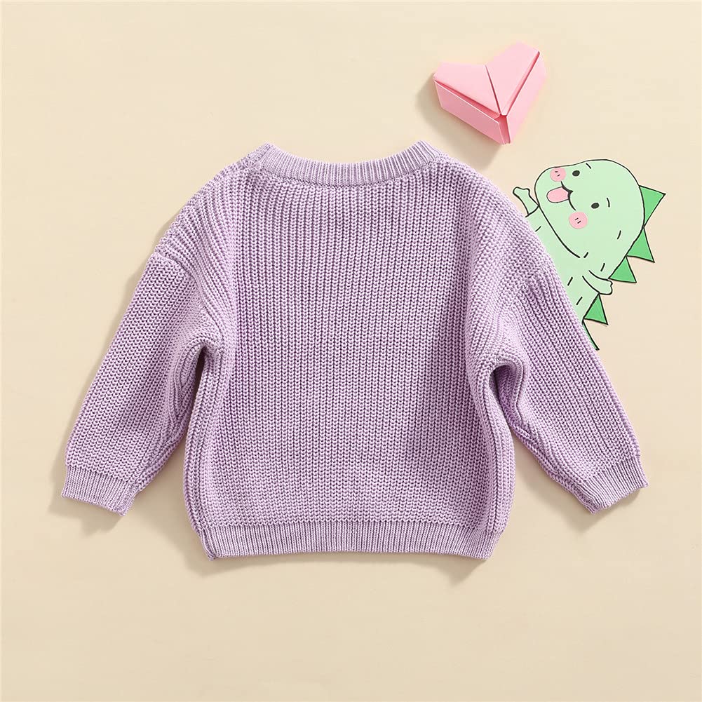 Afunbaby Baby Girl Boy Knit Sweater Blouse Pullover Sweatshirt Warm Crewneck Long Sleeve Tops For Infant Toddler (Knitted-Purple
