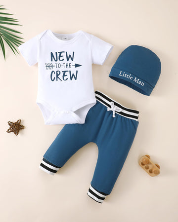 Renotemy Baby Boy Summer Clothes Short Sleeve New To The Crew Toddler Boy Clothes Outfits Blue Boy Outfits 12-18 Months