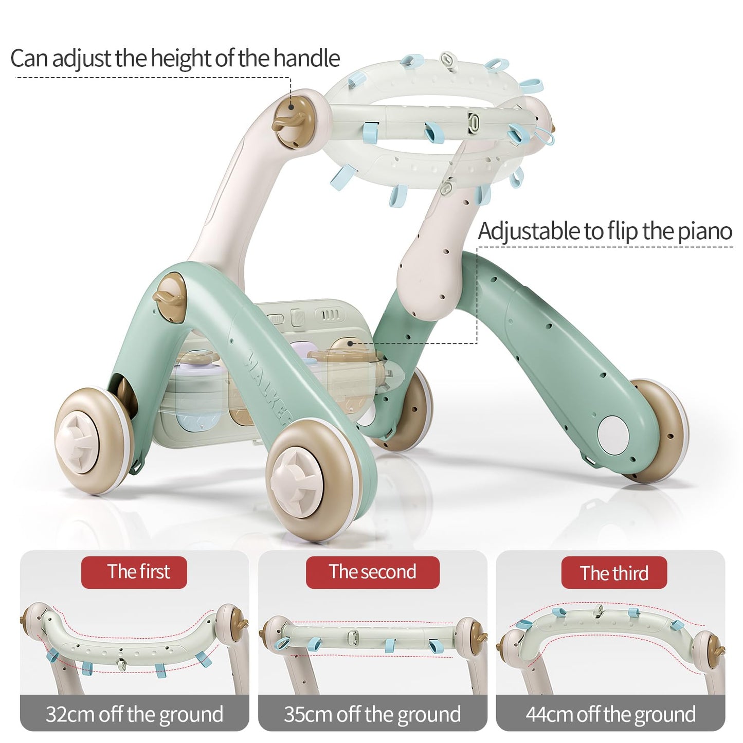 Jovow 2 In 1 Baby Gym With Walker,Baby Play Mat With 4 Infant Learning Sensory,Double-Sided Multifunctional Removable Play Piano