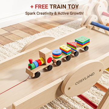 Cosyland Pikler Triangle Set - 8 In 1 Montessori Climbing Toys For Toddlers 18M-3Y, Foldable Wooden Indoor Jungle Gym & Playgrou