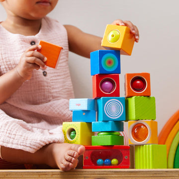HABA Fun with Sounds Wooden Discovery Blocks with Acoustic Sounds (Made in Germany), 1-2 Years, 6 pieces