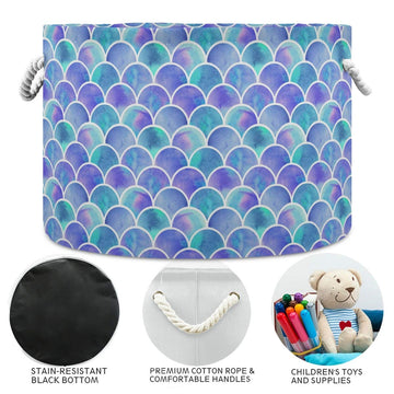 Large Round Storage Basket - Colorful Mermaid Canvas Coating Organizer Bin Toy Storage Bin For Laundry Hamper,Toy Bins,Gift Bask