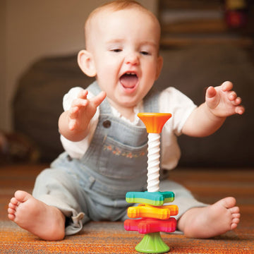 Fat Brain Toys Tobbles, Mini Spinny, Dimpl Bundle - 9-Piece Stacking Toys, Spinning Toy, Popper Toy Combo, Baby Toys Activity Se