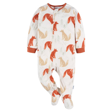 Gerber Baby Boy'S Toddler Loose Fit Flame Resistant Fleece Footed Pajamas 2-Pack, Fox Stripe, 3T