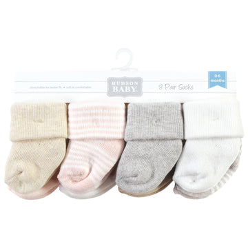 Hudson Baby Unisex Baby Cotton Rich Newborn And Terry Socks, Pink Gray Stripe, 0-6 Months