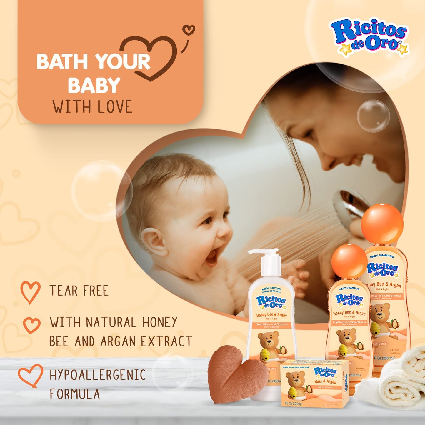 Ricitos De Oro Honey And Argan Baby Body Lotion That Helps Smooth Baby Skin -Hypoallergenic With Honey Bee Extract Delicious Sce
