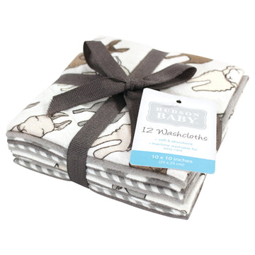 Hudson Baby Unisex Baby Flannel Washcloths, Farm Friends Cream 12Pk, One Size