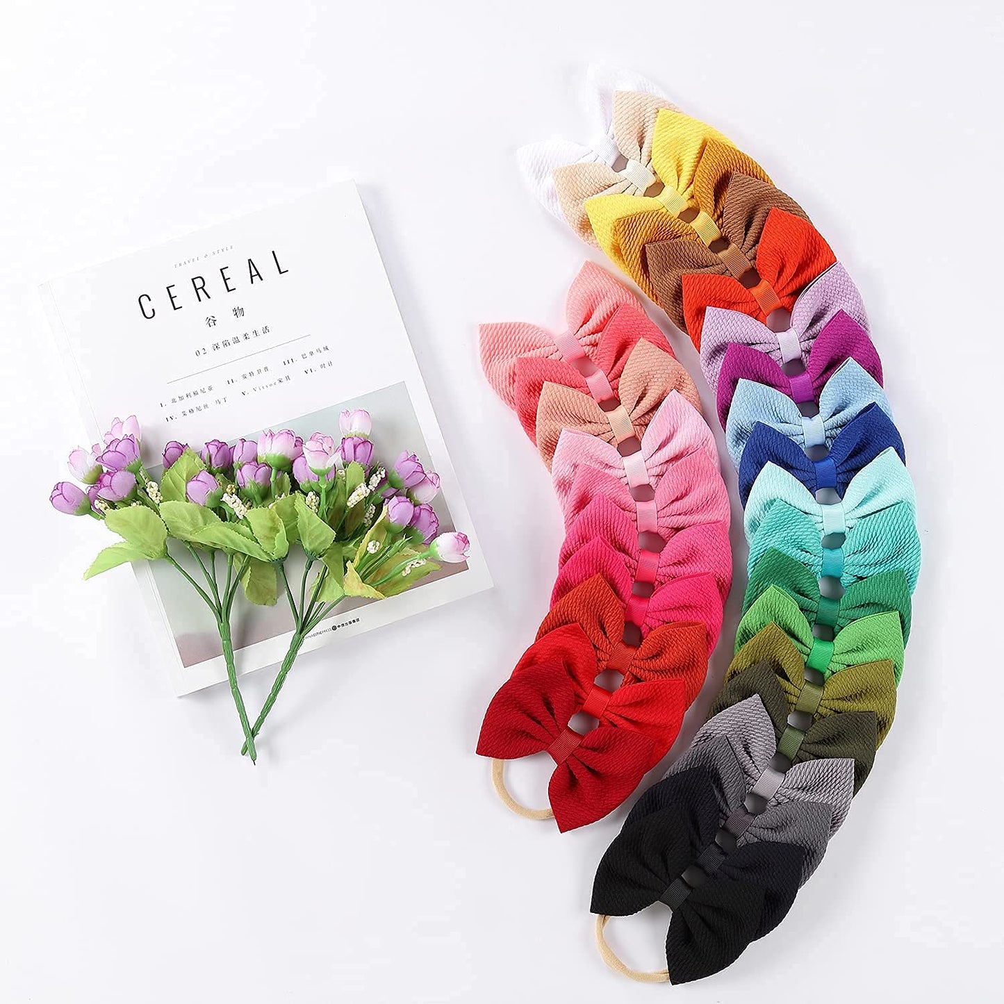 Cinaci 30 Pack Super Stretchy Nylon Hair Bands With Solid Bow Hair Bands Accessories For Baby Girls Infants Toddlers Kids Teens