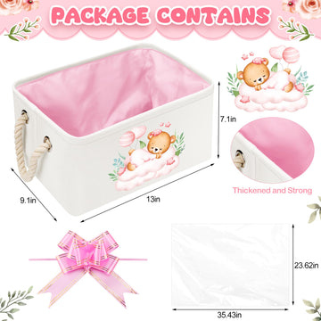 Pickmesh Rectangular Baby Storage Basket With Gift Bags Ribbons Collapsible Large Canvas Storage Bin With Handles For Organizing