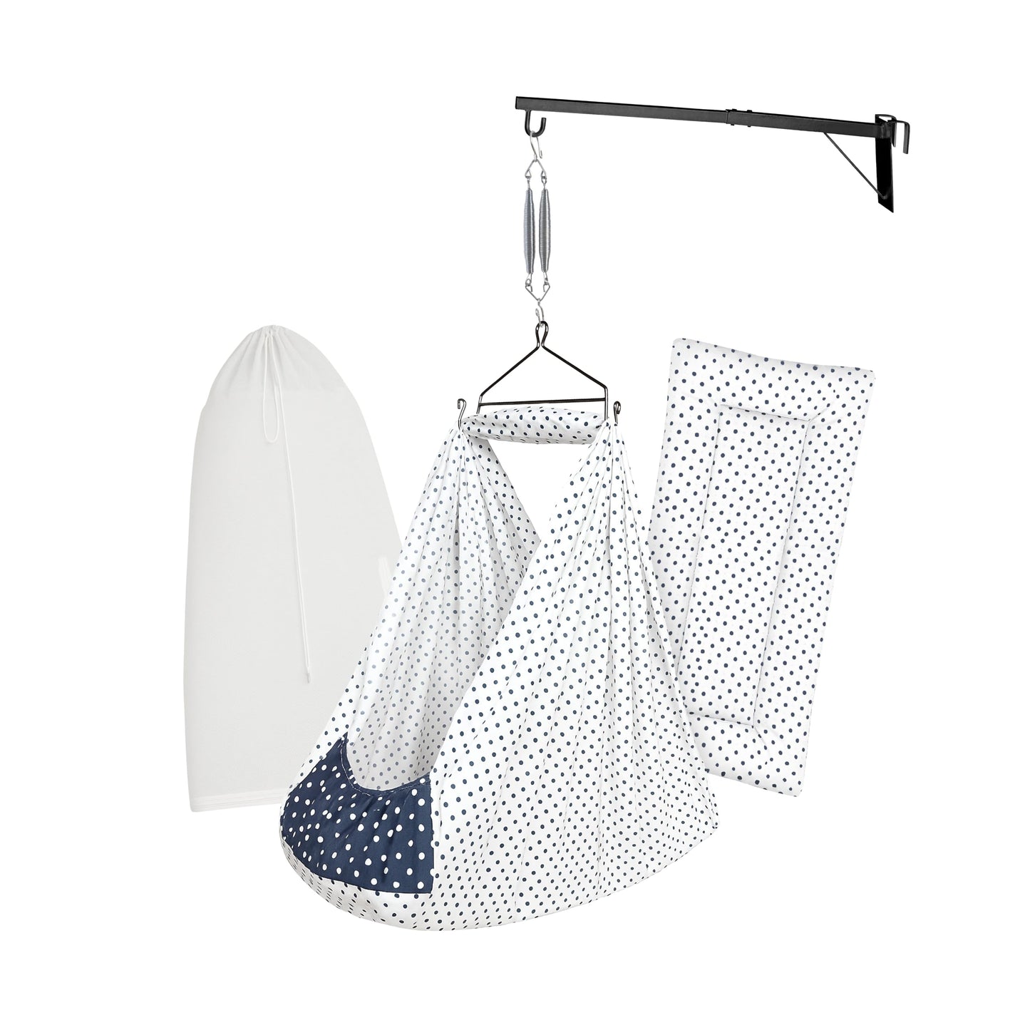 Beetot Baby Set | Pure Cotton Cloth, Removal Pad, Mosquito Net, Spring, Triangle And Window Hanger | Fs- (Light Navy, Dot Design