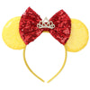 Razko Sparkle Minnie Ears Headband - Yellow-Red Bow - One Size Fits All - Hairband Or Minnie Ears Headband For Party, Disney Tri
