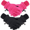 2 Pairs Kids Winter Ski Gloves Waterproof Warm Snow Mittens Full Finger Gloves For Toddlers Infants (Black, Rose Red, 3-6 Years)