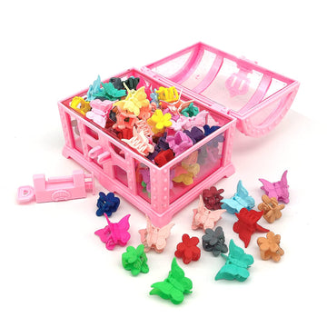 Elemirsa 80 Pieces Butterfly Hair Clips Flower Hair Clips Mini Claw Clip Jaw Clips With Toy Treasure Box For Baby Girls Kids Tod