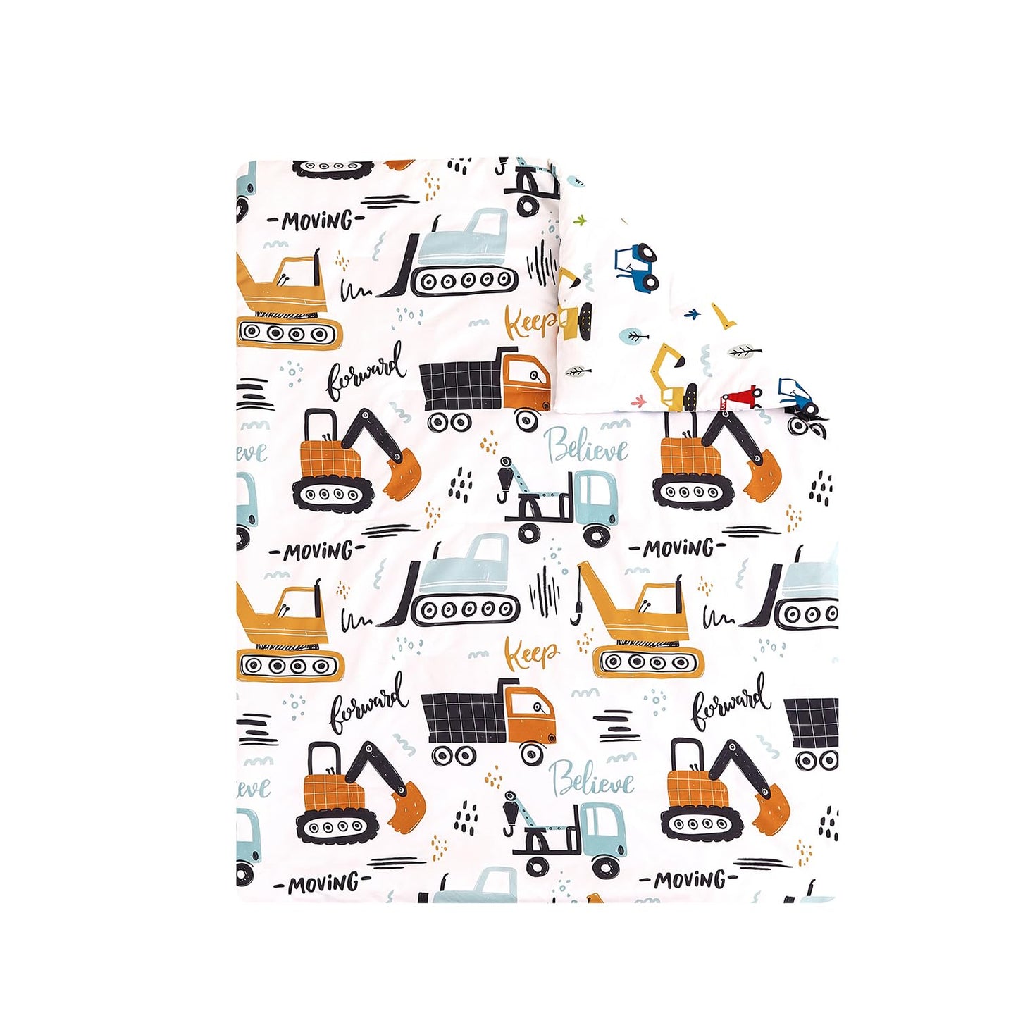 Perfemet 4 Piece Toddler Bedding Set For Boys Car Printed Toddler Comforter Set With Sheets Reversible Cartoon Tractors Kids Bed