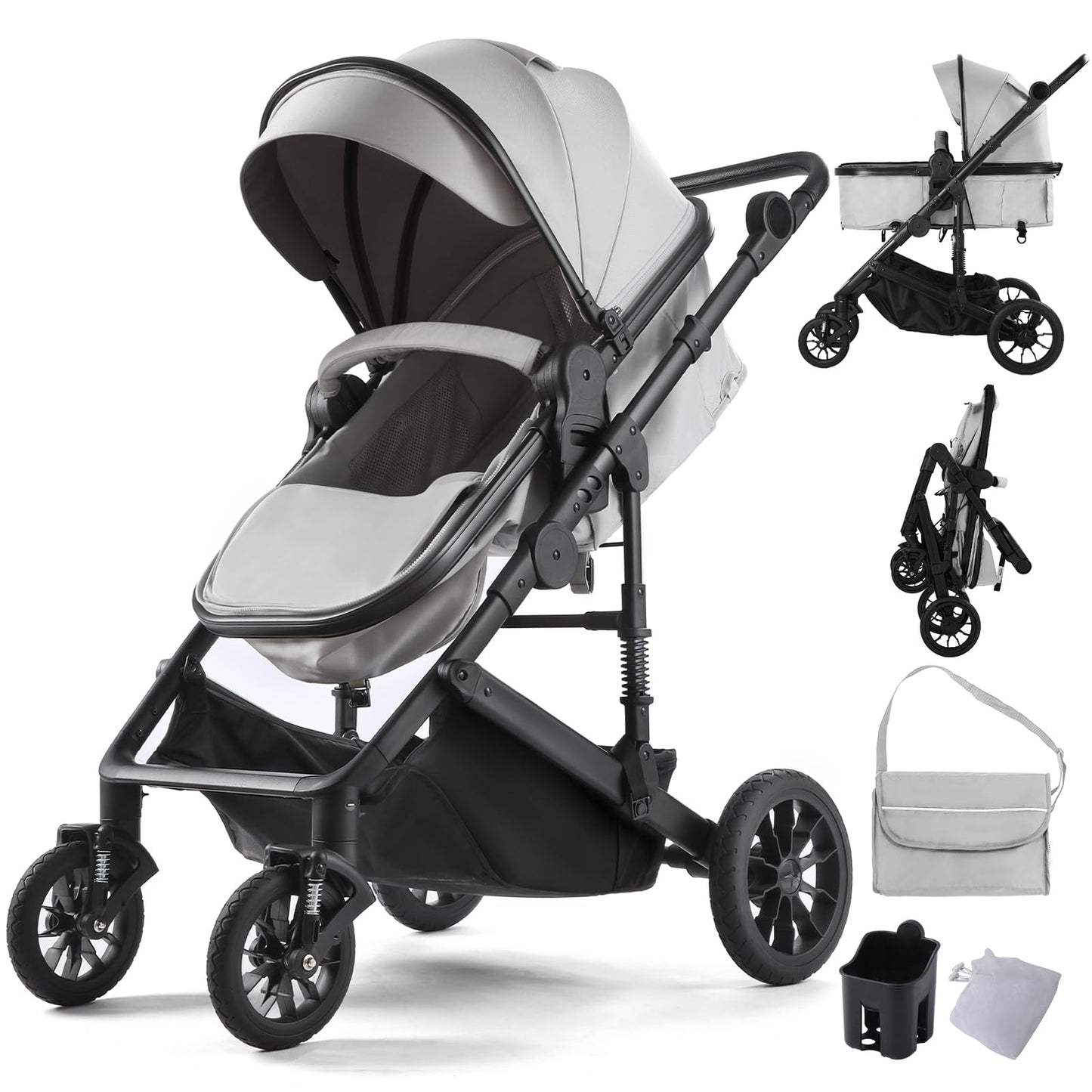 2-in-1 Convertible Baby Stroller with Bassinet Mode, Toddler Stroller with Reversible Seat, Foldable Infant Stroller with Adjust