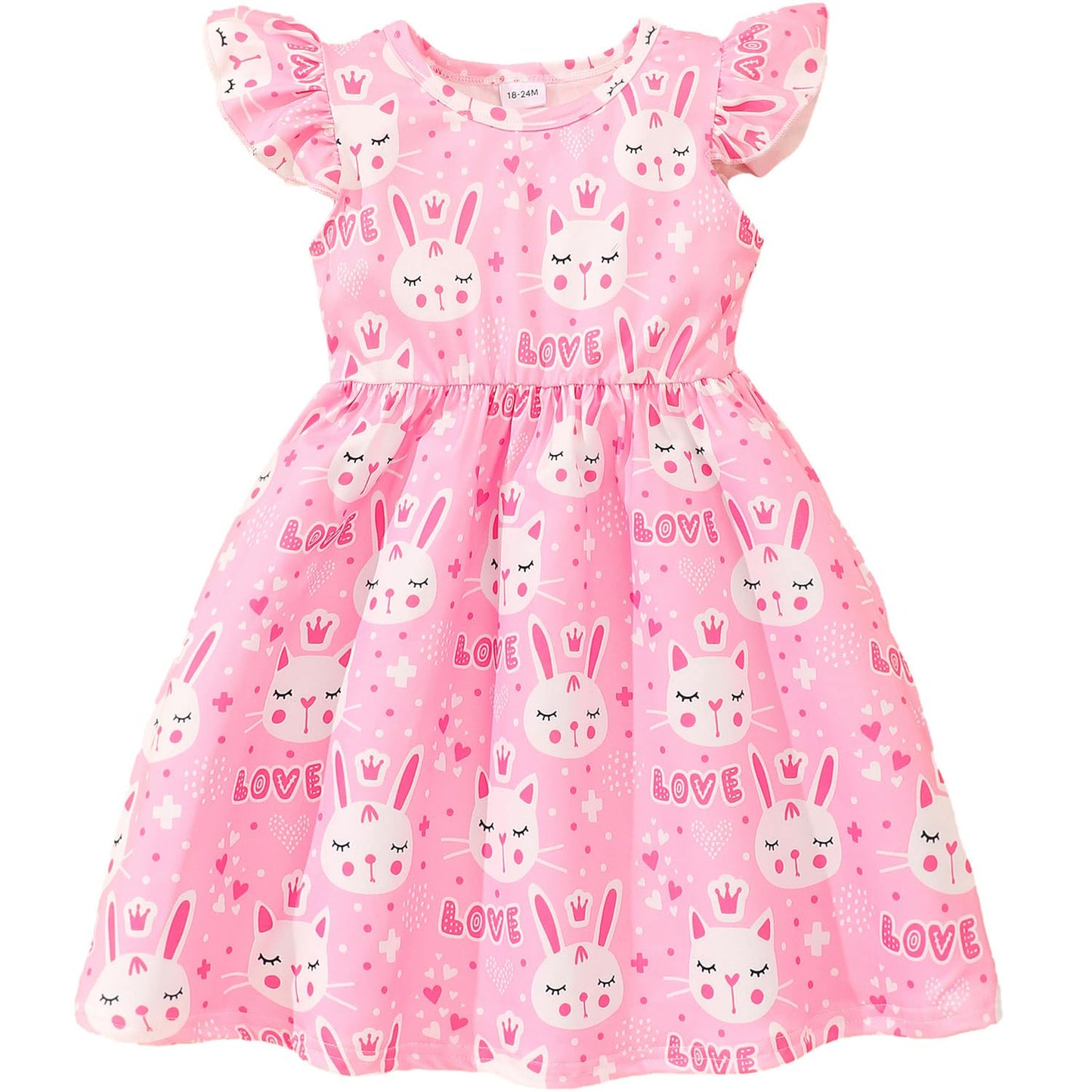 Girls Cat Dress Ruffle Sleeve Letter Print Sundress Kids Birthday Party Bunny Dresses Toddler Valentines Day Outfits Pink 2-3 Y