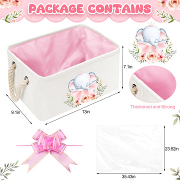 Pickmesh Rectangular Baby Storage Basket With Gift Bags And Ribbons, Baby Shower Storage Collapse Bin With Handles Diy Gift Bask