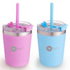 Popyum 9Oz Insulated Stainless Steel Kids Cups With Lid And Straw, 2-Pack, Blue, Pink, Stackable, Sippy, Baby, Child, Toddler, T