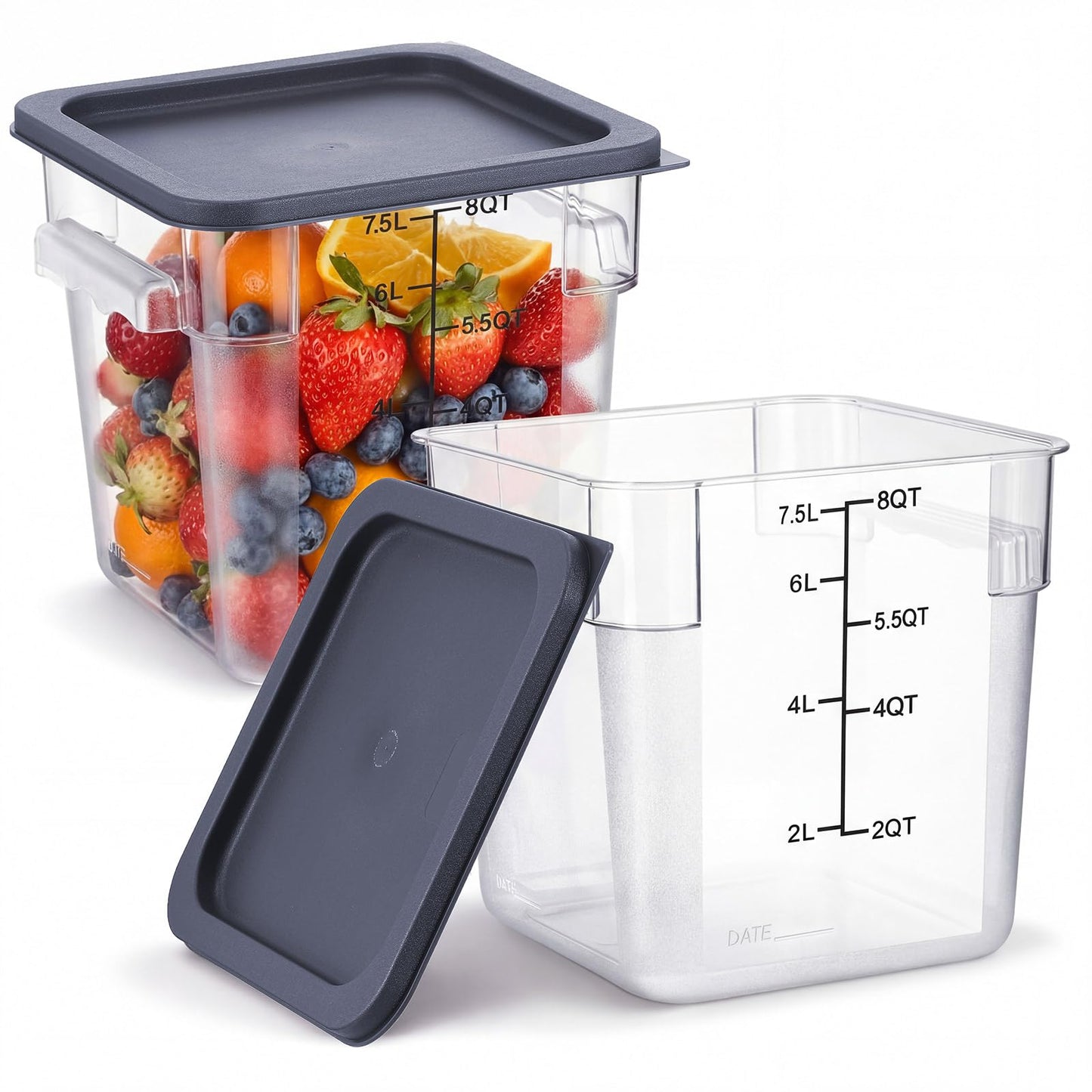 Suclain 2 Pcs Square Food Storage Container Polycarbonate Clear Food Container With Gray Lid Commercial Rice Storage With Gray G