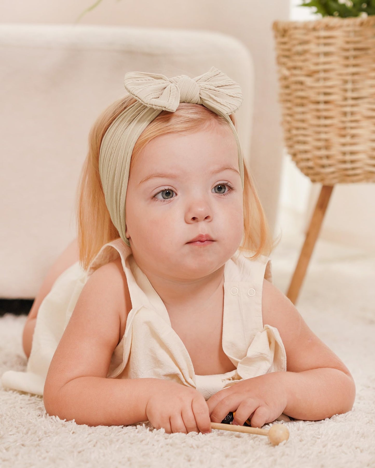 Jollybows Baby Girl Headband Bows Nylon Head Wraps Newborn Hairbands Infant Toddler Hair Bow (2- Khaki Ginger Beige)