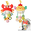 Carseat Toys Hanging, Crab Stroller Toy with Clamp,Plush Pull String Sensory Rattle,Built-in Bell, Rattle,Squeaky,Mirror for Inf