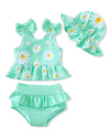 Baby Girl Bathing Suit Newborn Infant Swimsuit Girl 3-6 Months Two Piece Green Dasiy Swimwear Summer Beach Baby Bikini Tankini H