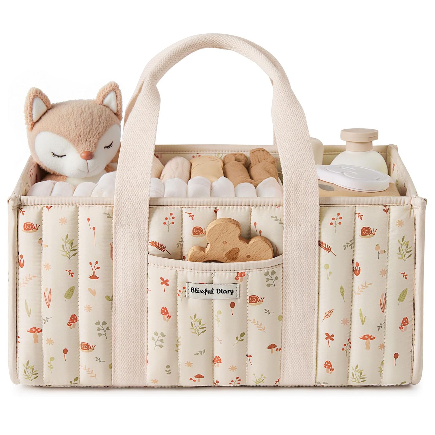 Blissful Diary Woodland Diaper Caddy Organizer, Stylish Nursery Storage Basket, Gift for Baby Shower, Newborn Essentials, Woodla
