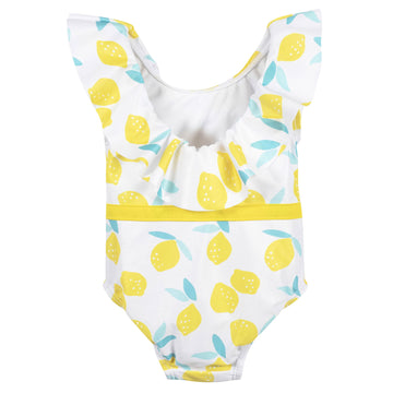 Gerber Girls' One-Piece Swimsuit, White Yellow Lemons, 0-3 Months