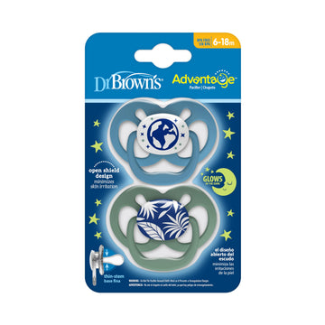 Dr. Brown'S Advantage Baby Pacifiers, Glow-In-The-Dark, 6 -18 Month Pacifiers, Blue, 2 Count