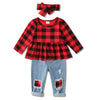 Caretoo Girls Clothes Christmas Outfits, Cute Baby Girl Floral Long Sleeve Pant Set Flower Ruffle Top Red Plaid