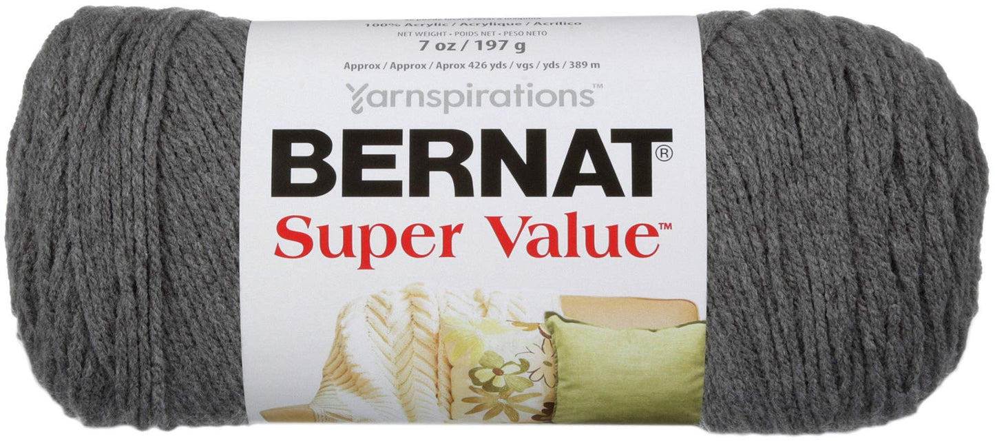 Bernat Super Value Yarn, 7 Oz, Gauge 4 Medium Worsted, True Grey