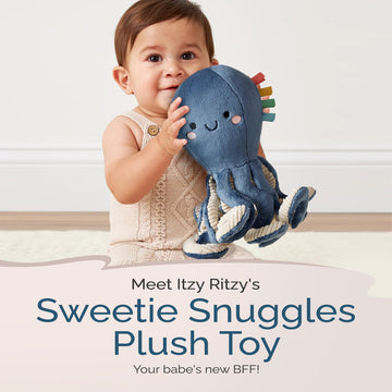 Itzy Ritzy Sweetie Snuggles Baby Plush Toy - Soft, Cuddly Stuffed Animal With Multiple Textures & Ribbons For Sensory Exploratio
