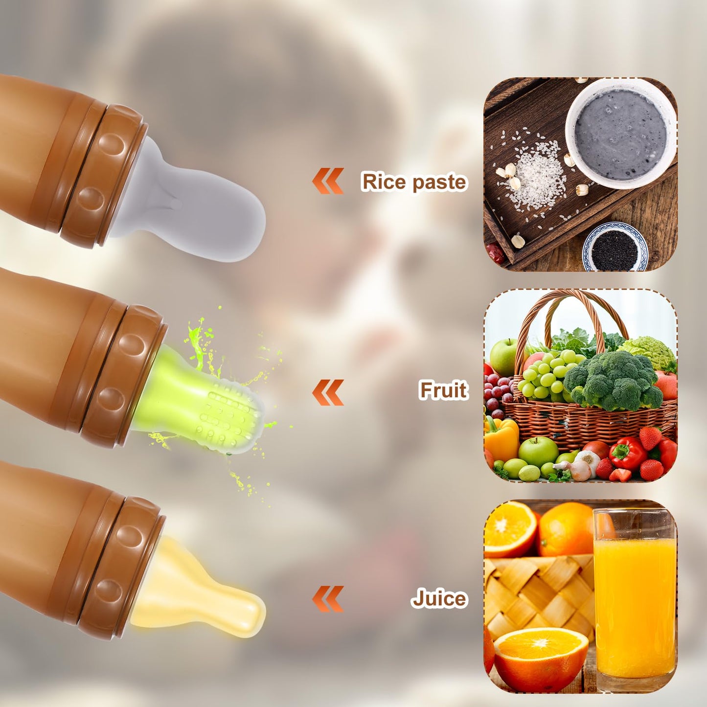 Baby Food Bottle, 3-In-1 Silicone Food Dispensing Squeeze Feeder Multifunctional Baby Milk Bottle Weaning Bottles With Dispensin