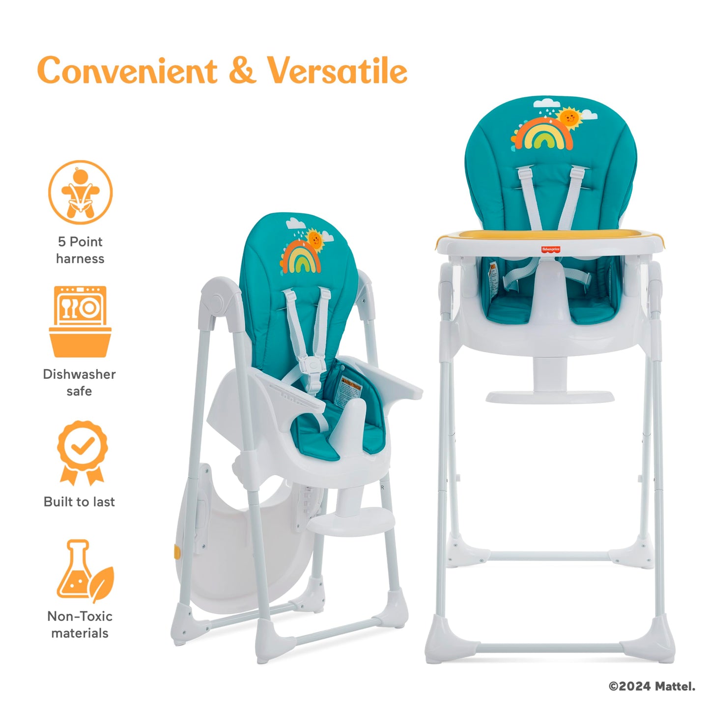Fisher-Price By Dream On Me Tiny Bites High Chair, Seven Adjustable Height Positions Baby High Chair, Easy Quick Fold Travel Hig