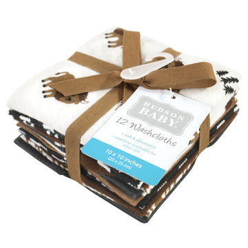 Hudson Baby Unisex Baby Flannel Cotton Washcloths, Wild Buffalo 12 Pack, One Size