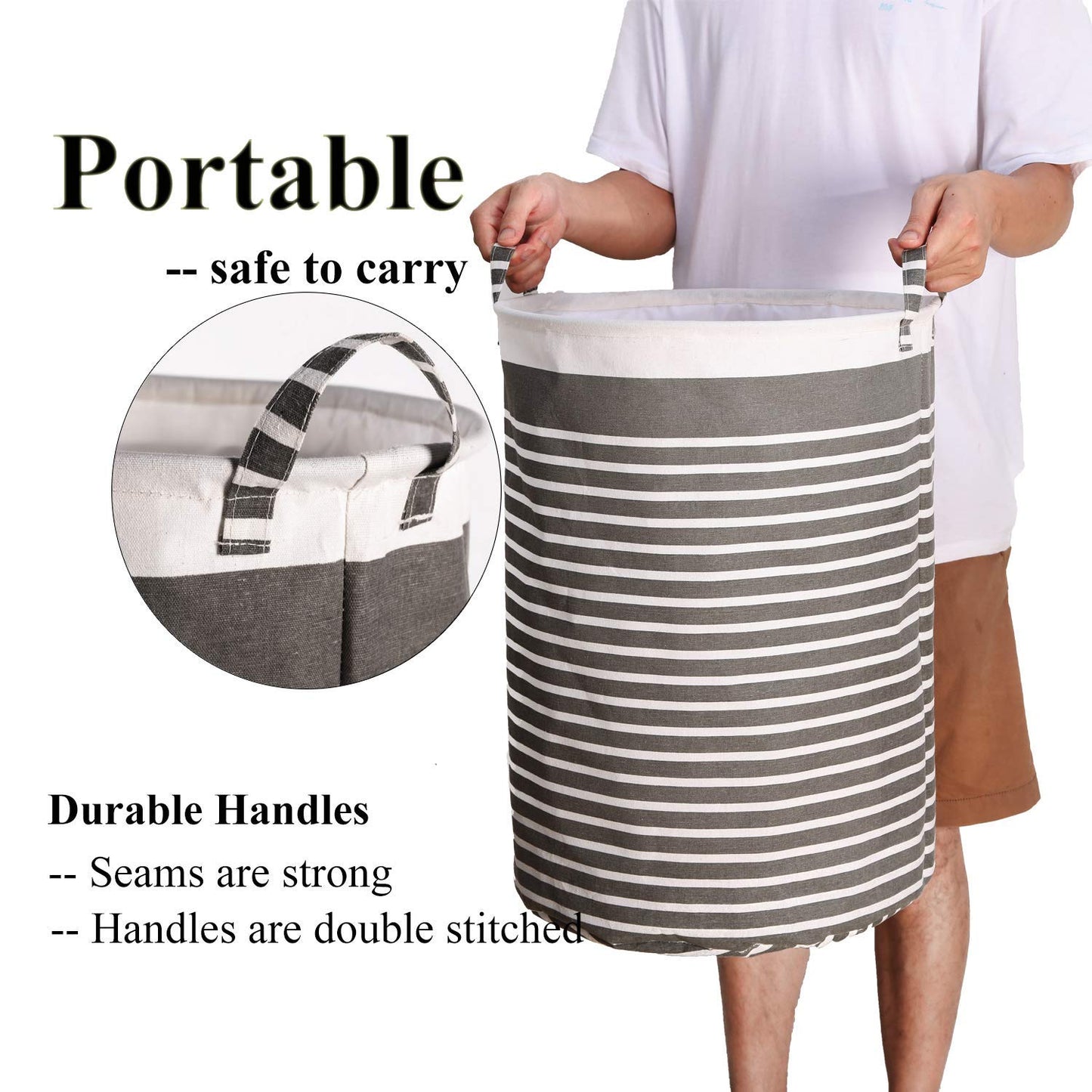 Wehuse Waterproof Fabric Laundry Hamper Collapsible, 22 Inch Tall Grey Thickened Canvas Dirty Clothes Hampers For Bedroom, Kids