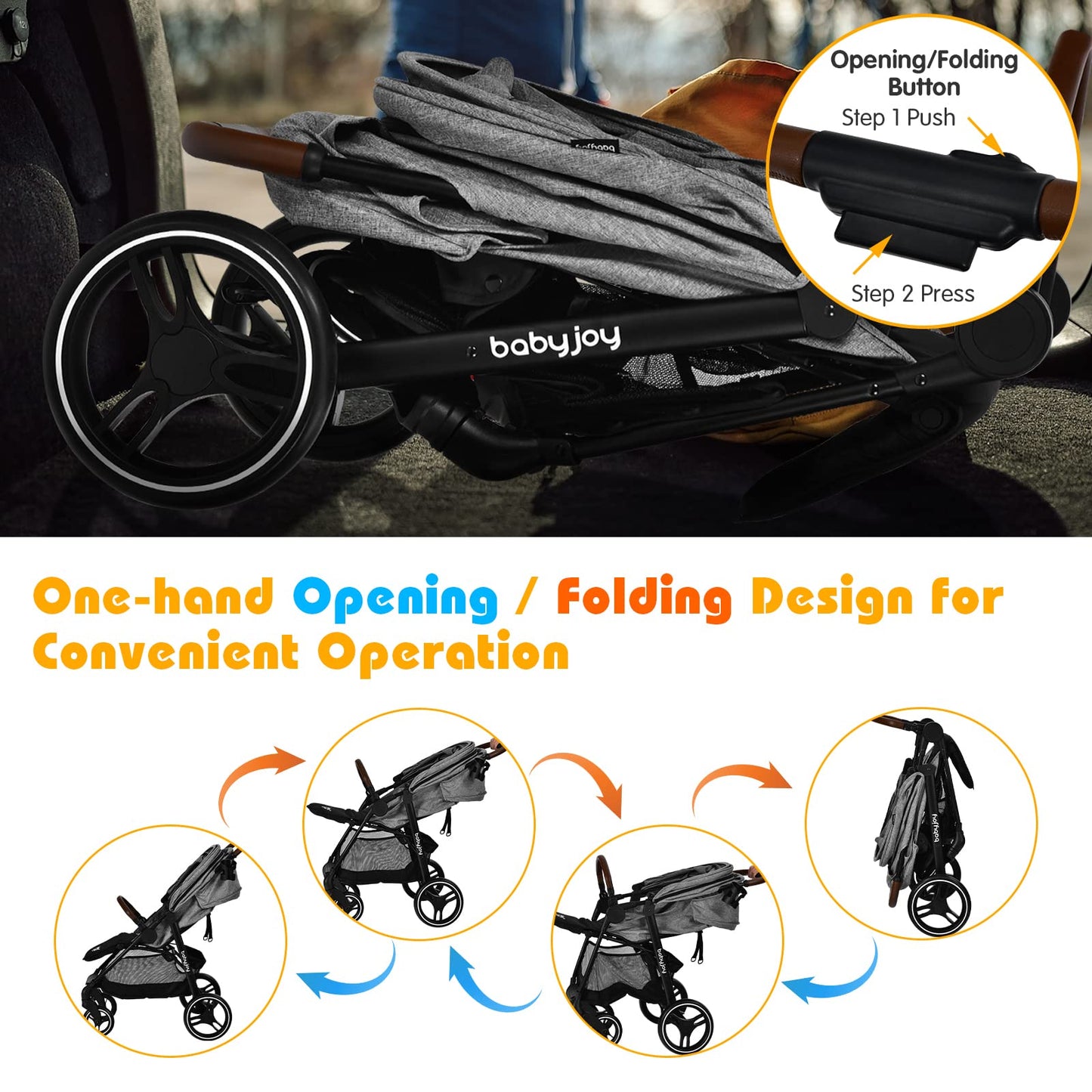 Baby Joy Baby Stroller, High Landscape Infant Carriage Newborn Pushchair With Foot Cover, Cup Holder, 5-Point Harness, Adjustabl