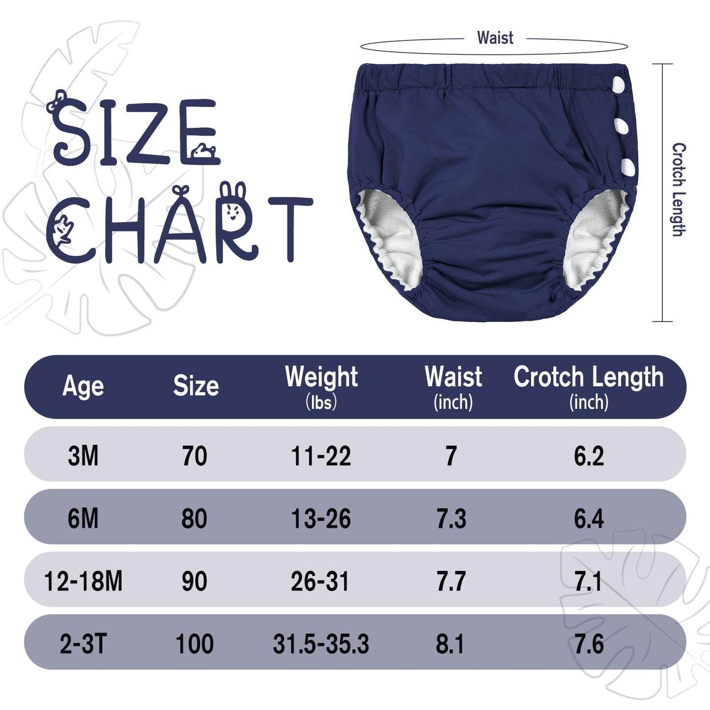 Durio Reusable Swim Diapers Washable Baby Swim Diaper Unisex Infant Toddler Swimming Diapers B White & White 3-6 Months