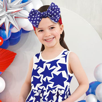Oneninedream Patriotic 4Th Of July Hair Accessories For Baby Girls: Toddler Headband With American Flag Bow, White Stars In Red,