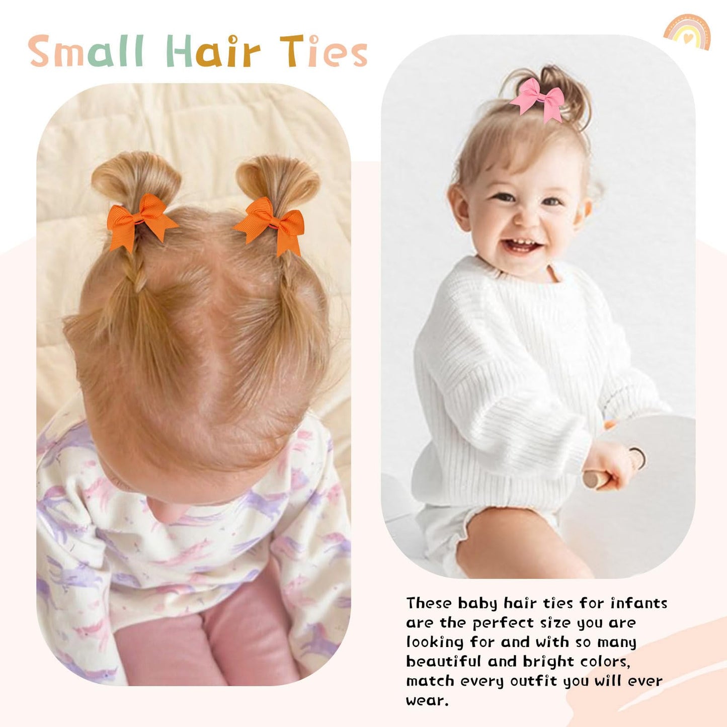 Oaoleer 40Pcs 2 Inches Baby Hair Ties, Toddler Hair Ties With Bows, Elastic Ponytail Holders Mini Small For Baby Girls Infants