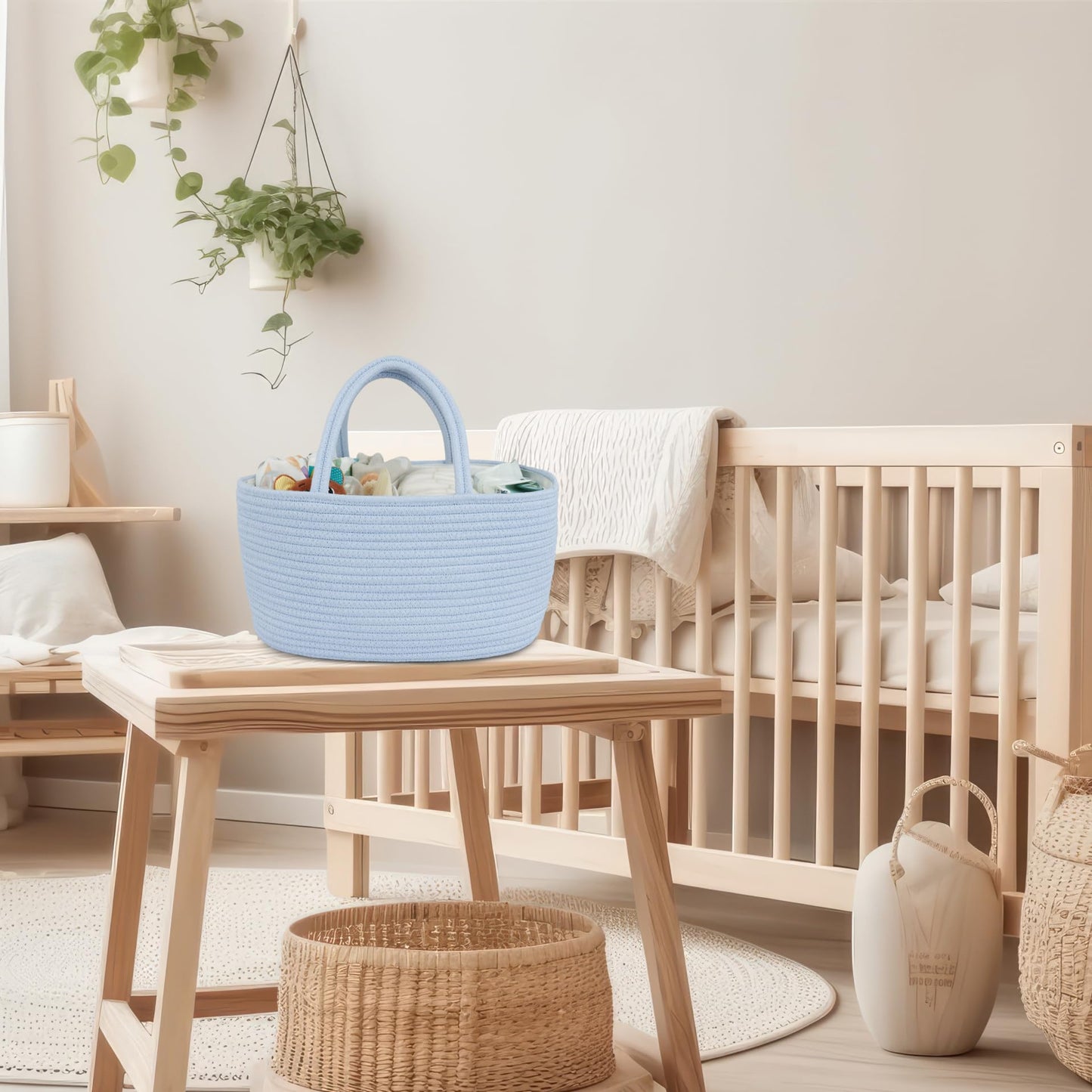 Junbole Diaper Caddy Organizer Cotton Rope Baby Basket Nursery Storage And Portable Tote Bag For Car Ideal Baby Shower Gifts And