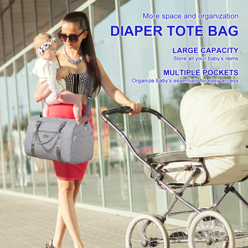 Supromomi Diaper Tote: Large Mom Bag With Travel & Hospital Use, Twins/2 Kids Ready, Grey