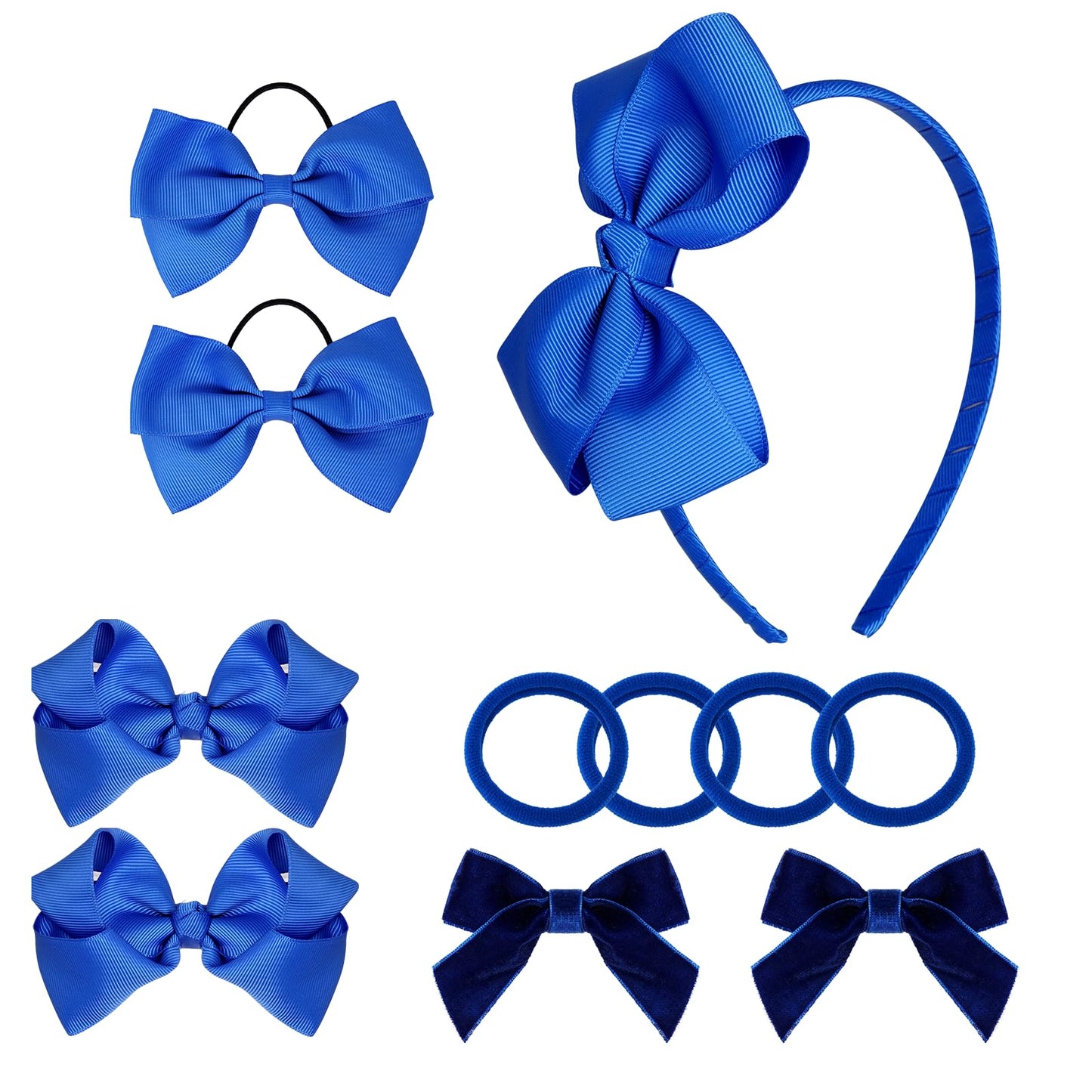 baotongle 11pcs Royal Blue School Hair Accessories Set Uniform Hair Bow Headband Clips Hair Ties Curly Bows for Little Toddler S
