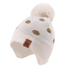 Knitted Baby Hat Scarf Set Winter Warm Boys Girls Beanie Fleece Lining Toddler Kids Hat With Pompom (Beige Dots Hat, M)