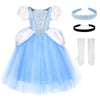 Tyhtym Cinderella Costumes Girl Dress Up Puffy Sleeves Pageant Party Halloween Fancy Ball Gown (6-7T, Blue)