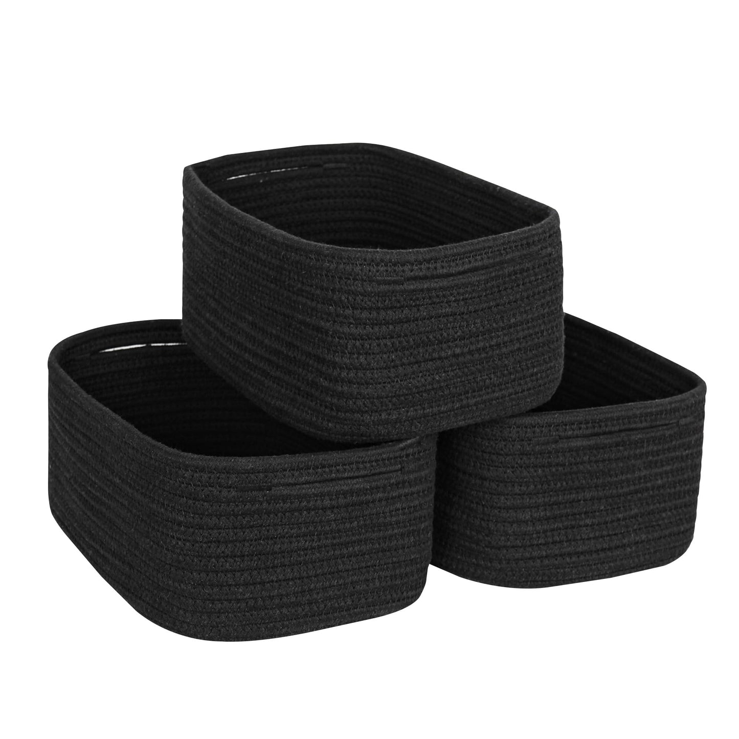 MEGASKET Small Shelf Storage Baskets for Organizing, 3 Pack Mini Woven Storage Bins for Dog Toy, Book, Decorative Cotton Rope Nu